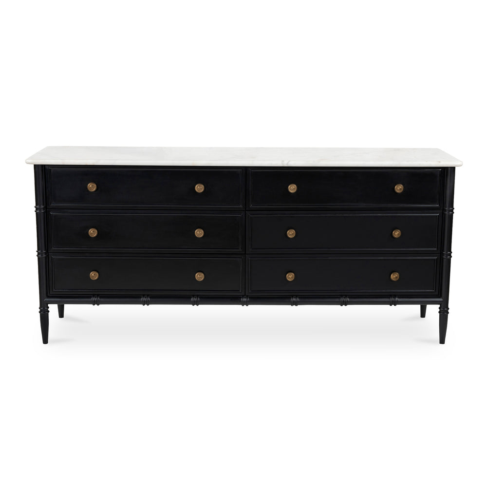 Eleanor 6 Drawer Dresser in Black with Marble Top
