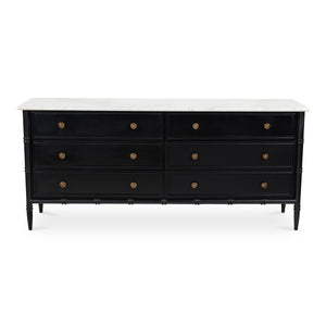 Eleanor 6 Drawer Dresser in Black with Marble Top