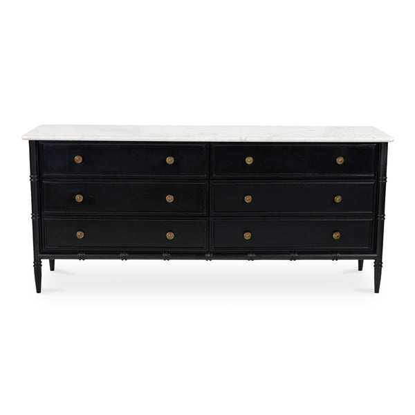 Eleanor 6 Drawer Dresser in Black with Marble Top