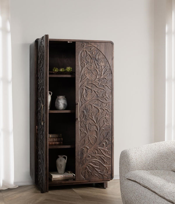 Albero Solid Wood Tall Cabinet in Kona Brown