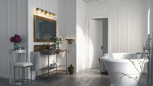 Bleeker Street 5 Light Vanity in Matte Black + Olde Brass Finish