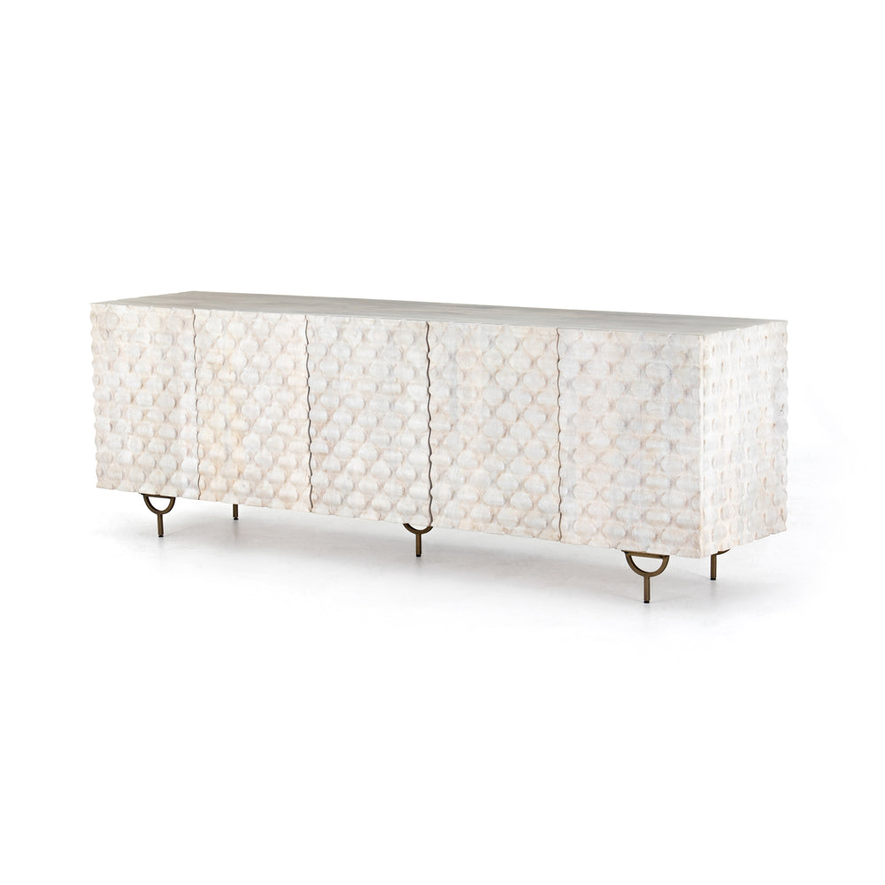 Rio Media Console-Round Cut White Wash