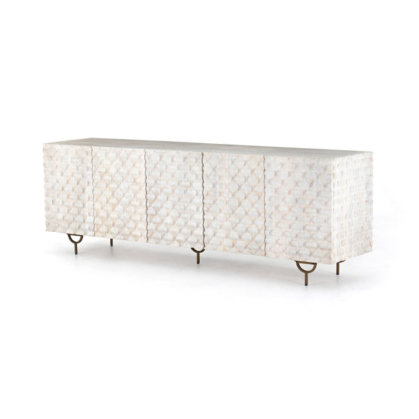 Rio Media Console-Round Cut White Wash