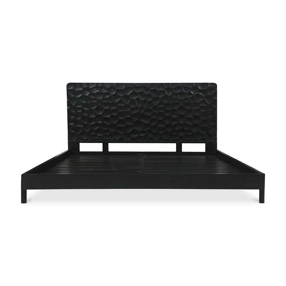 Misaki Queen Bed in Black with Carved Headboard