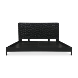 Misaki Queen Bed in Black with Carved Headboard