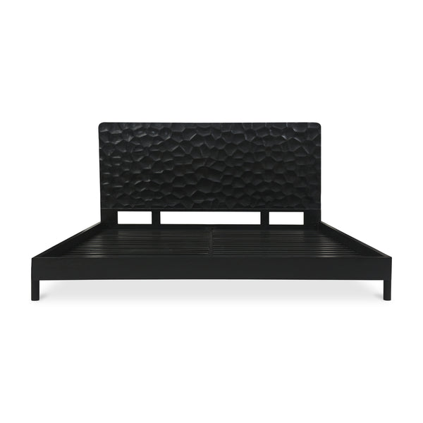 Misaki Queen Bed in Black with Carved Headboard
