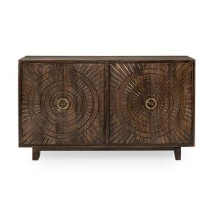 Vivienne Mango Wood 4-Door Cabinet in Bark Brown