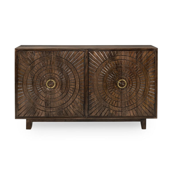 Vivienne Mango Wood 4-Door Cabinet in Bark Brown