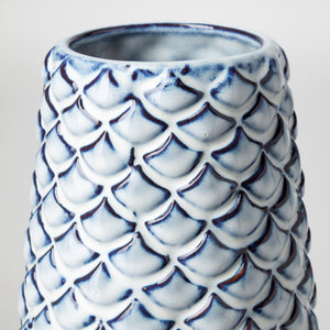 Troi II Large Blue White Fishscale Pattern Ceramic Vase