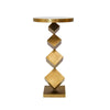 STACKED CUBE BASE SIDE TABLE IN ANTIQUE BRASS WITH INSET WHITE MARBLE TOP