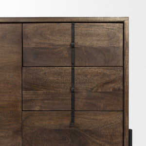 Glenn VI 71.5x18 Dark Brown Wood Frame w/ Black Iron Accent, 6 Drawer, 2 Door Cabinet Sideboard