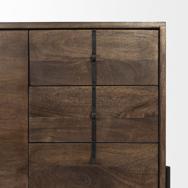Glenn VI 71.5x18 Dark Brown Wood Frame w/ Black Iron Accent, 6 Drawer, 2 Door Cabinet Sideboard