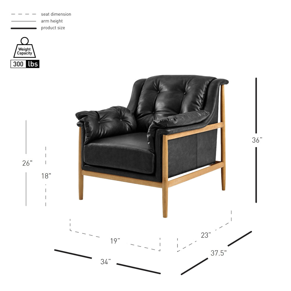 Larry Faux Leather Tufted Accent Arm Chair, Casa Black