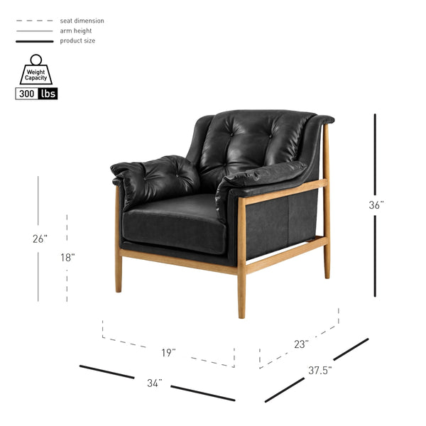 Larry Faux Leather Tufted Accent Arm Chair, Casa Black