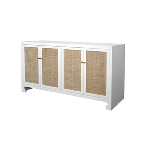 CANE CABINET W. BRASS HARDWARE IN WHITE LACQUER