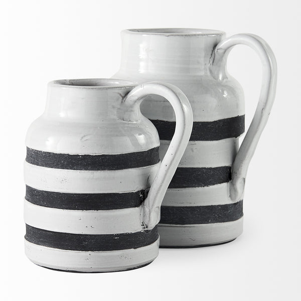 Harmon II  Large White w/ Charcoal Stripes Ceramic Jug