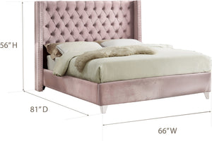 Isabel Full Bed In Pink Velvet