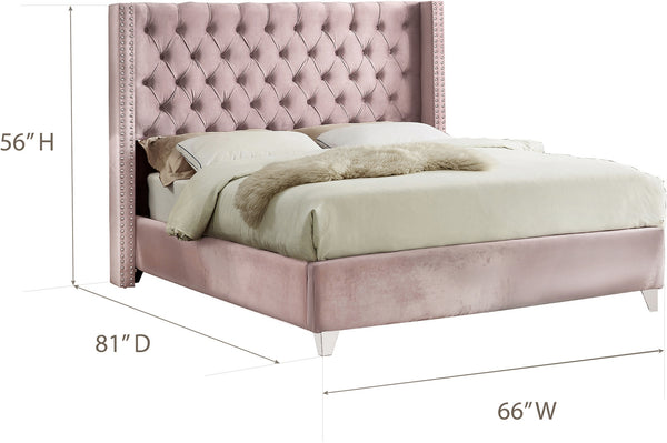 Isabel Full Bed In Pink Velvet