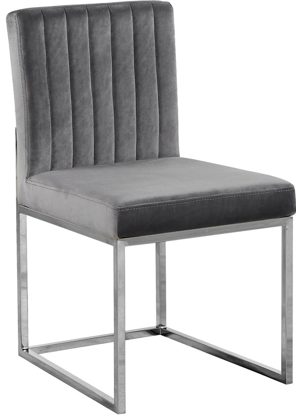 Joanna Dining Chair In Grey Velvet and Chrome