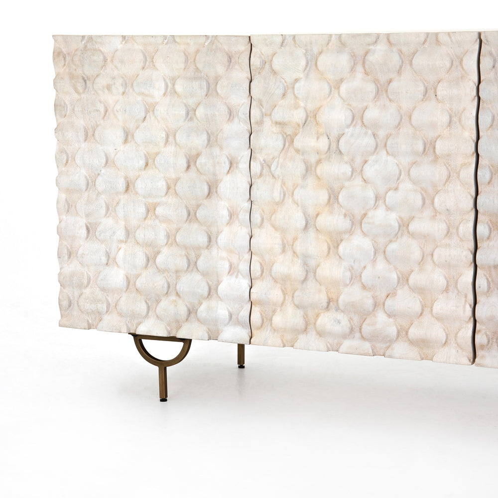 Rio Media Console-Round Cut White Wash