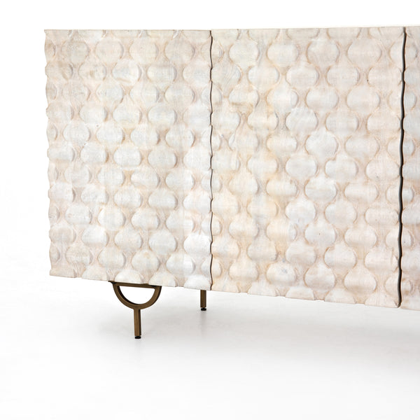 Rio Media Console-Round Cut White Wash