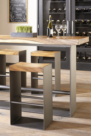 Iron Frame Bar Stool, Chamcha Wood, Natural