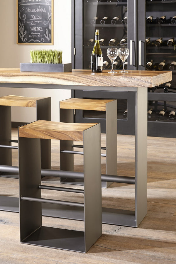 Iron Frame Bar Stool, Chamcha Wood, Natural