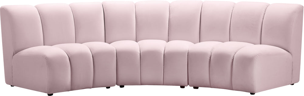 Lynda 3pc. Modular Sectional In Pink Velvet