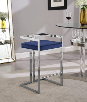 Winifred Stool In Navy Velvet and Chrome