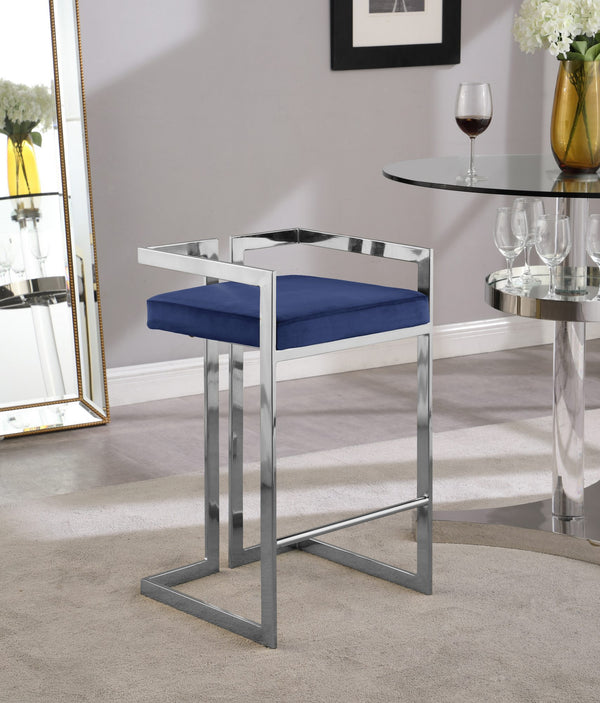 Winifred Stool In Navy Velvet and Chrome