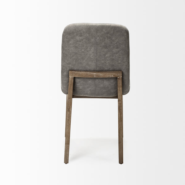 David Grey Fabric Wrap Medium Brown Wood Base Dining Chair
