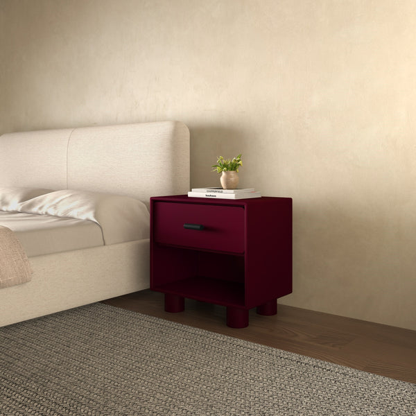 Moe's Jolene Nightstand in Deep Red with Shelf