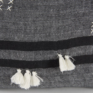 Sibyl 13L x 21W Black Fabric Striped and White Fringed Decorative Pillow Cover