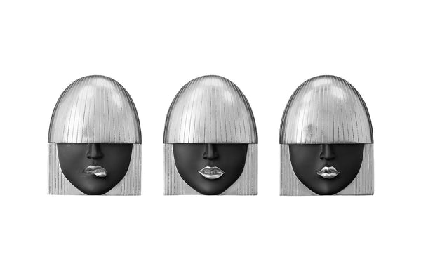 Fashion Faces Wall Art, Smallall, Black And Silver Leaf, Set Of 3