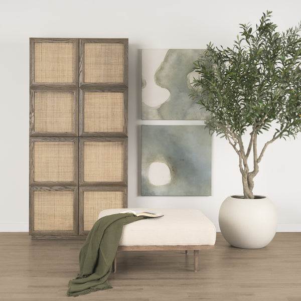 Sina Brown Oak Wood w/ Natural Rattan 2 Door Curio Cabinet