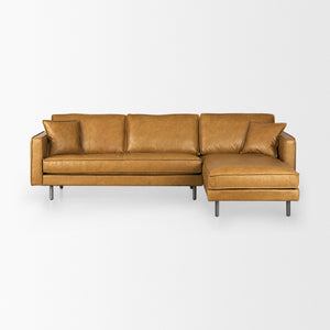 D'Arcy 111"L x 70"D x 33"H Tan Leather Right Chaise Sectional
