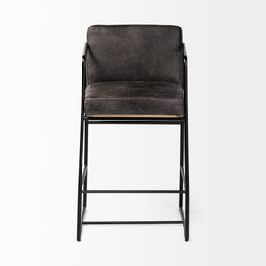 Stamford 36" Total Height Black Leather Seat w/ Wood Back, Metal Frame Counter Stool
