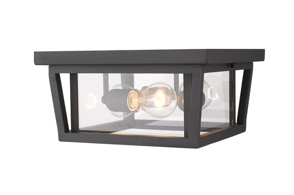 Seoul 3 Light Outdoor Flush Ceiling Mount Fixture in Oil Rubbed Bronze Finish