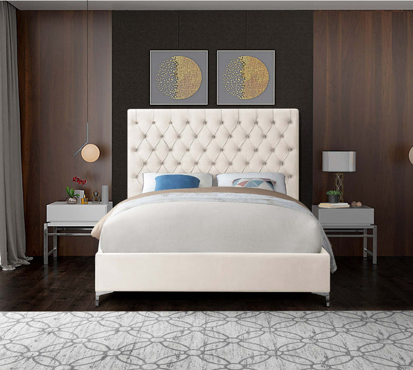 Robin Queen Bed In Cream Velvet
