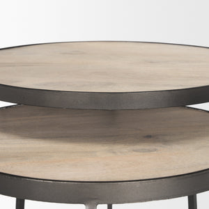 Clapp Round Light Brown W/ White Wash Wood and Silver Metal Nesting Accent Tables (Set of 2)