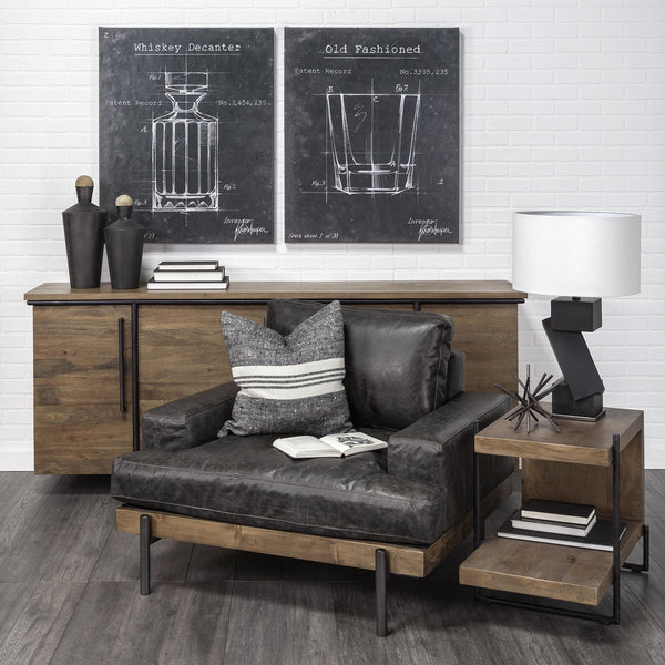 Maddox 30L x 18W x 22H Medium Brown Wood w/ Black Metal U-shaped End/Side Table