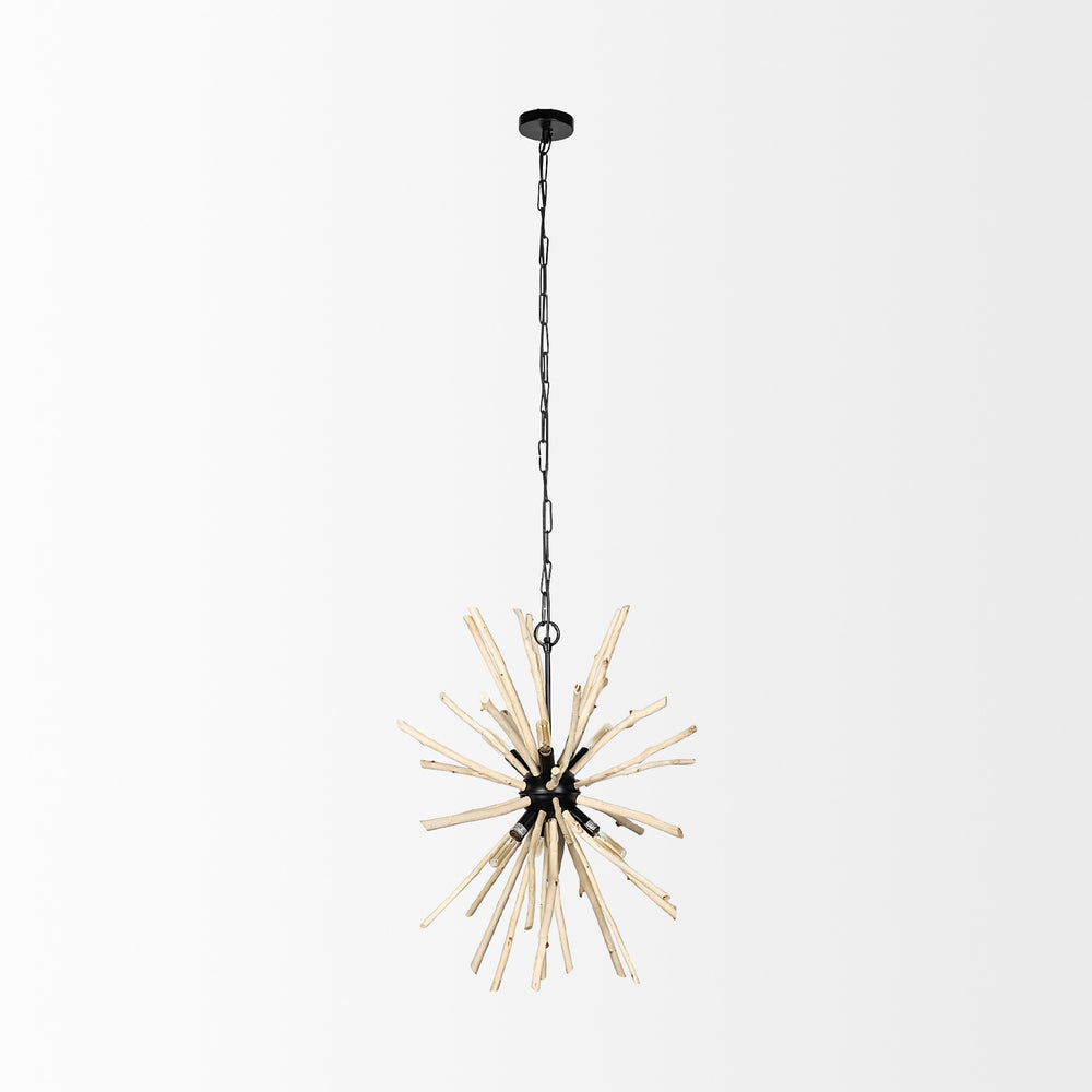 Jules 25x25 Blonde Wood and Black Metal Six Bulb Chandelier Light