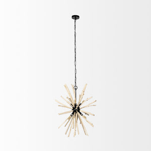 Jules 25x25 Blonde Wood and Black Metal Six Bulb Chandelier Light