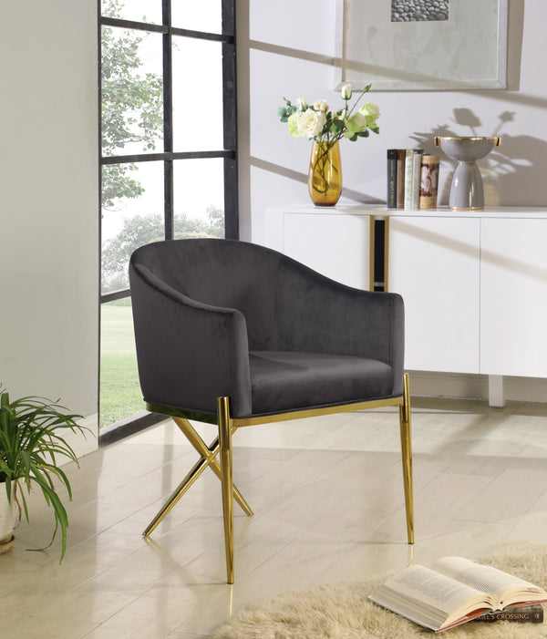 Doris Dining Chair In Grey Velvet and Gold