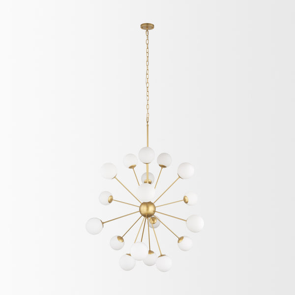 Barbara Brushed Gold Metal w/ Frosted Glass Globes  18-Light Chandelier