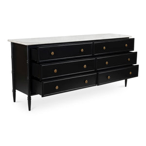 Eleanor 6 Drawer Dresser in Black with Marble Top