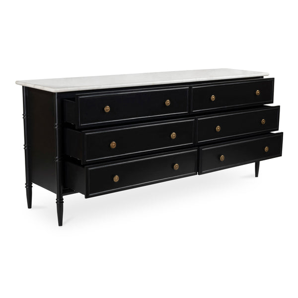 Eleanor 6 Drawer Dresser in Black with Marble Top