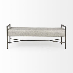Charlotte  55.0L Gray Herringbone Fabric Seat w/ Antique Nickel Metal Frame Bench