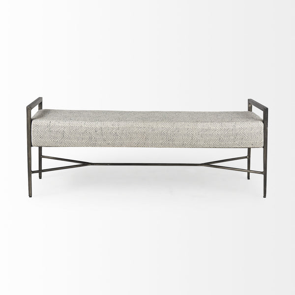 Charlotte  55.0L Gray Herringbone Fabric Seat w/ Antique Nickel Metal Frame Bench