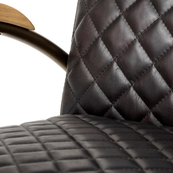 Horace I Black Leather Diamond Pattern w/Gold Iron Frame Accent Chair